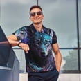 thumbnail image 4 of Pofeuu Purple Sky Wolf Print Men's Loose Fit Midweight Short-Sleeve Pocket Polo-Small, 4 of 6