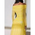 thumbnail image 4 of Women Yellow One Shoulder Long Sleeve Floral Embroidery Ruched Waist Maxi, 4 of 6
