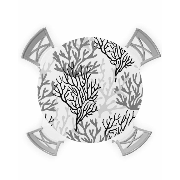 nqOlkjepod Black Gray Coral Coastal Round Tablecloth, Fitted Table Cover with Elastic for 45"-54" Round Tables, Summer Beach Seaside Nautical Table Cloth Outdoor Dinning Party Waterproof Tablecloths