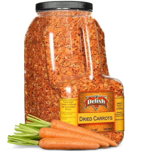 Dried Carrots by Its Delish, 5 lbs Bulk Restaurant Gallon Size Container Jug with Handle  Dehydrated Carrot Dices for Soup Vegetables, Food Supply and Camping