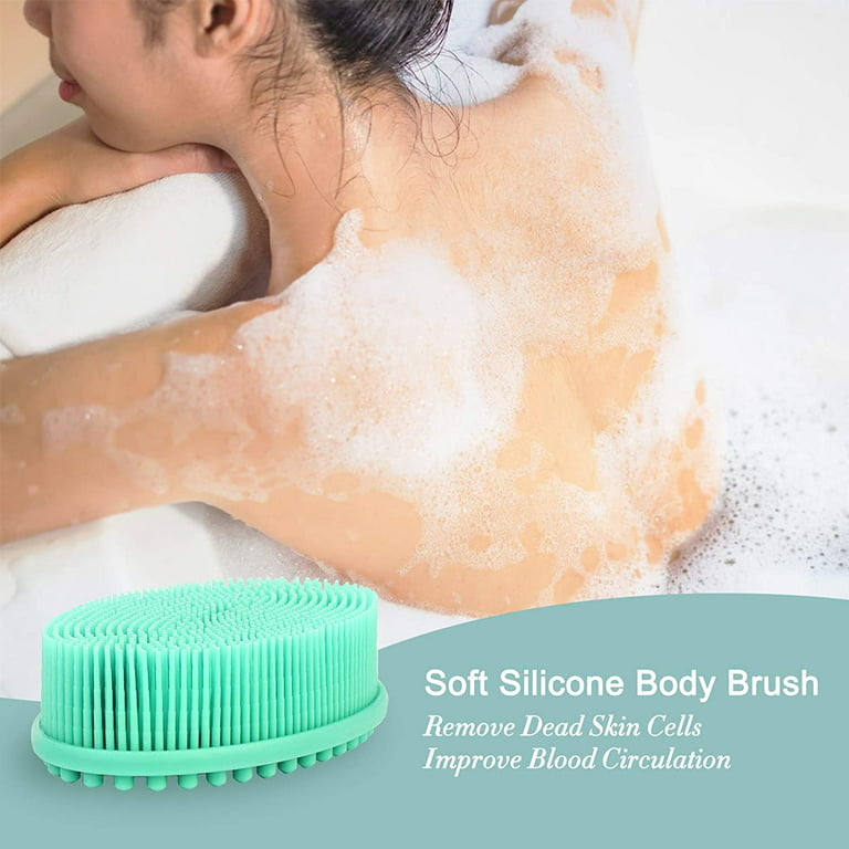 Tika Silicone Bath Body Brush Scrubber with Soap Dispenser Body Brush for Shower, Silicone Massage Bath Brush , Dry Skin Spa Brush, Scrubber Handle Looafh