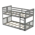 thumbnail image 3 of Twin Over Twin Bunk Bed, Wood Bunk Bed with Ladder and Safety Rail, Space Saving Design Bedroom Furniture, No Box Spring Needed (Gray), 3 of 9
