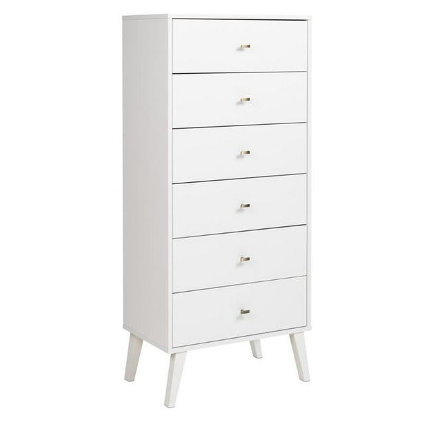 Prepac Milo Mid Century Modern Tall 6-Drawer Chest, White - Walmart.com