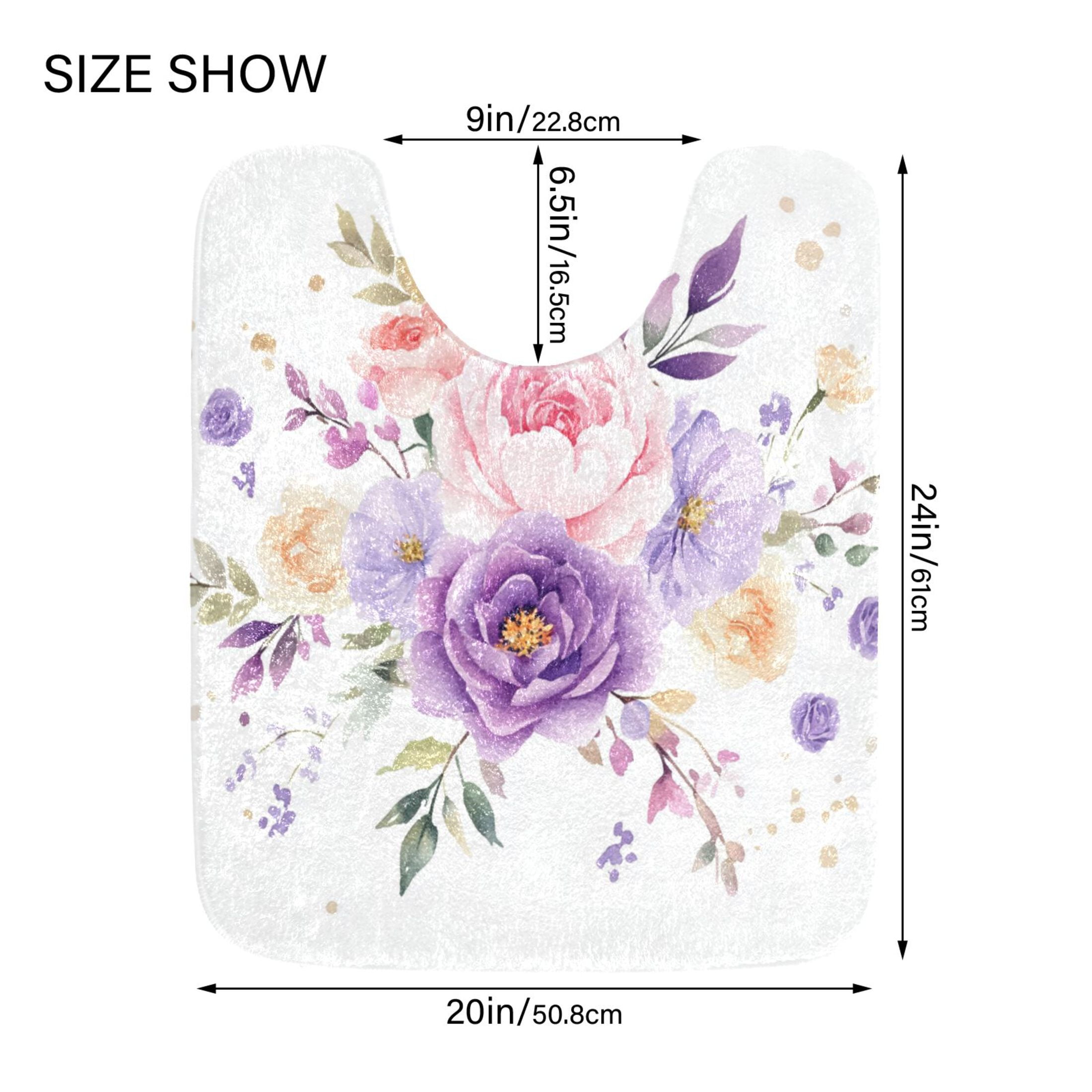2 Piece Soft Bathroom Rug Set Purple and Pink Roses Bath Mat and U-Shaped Toilet Contour Rug (16"x24"+20"x24")