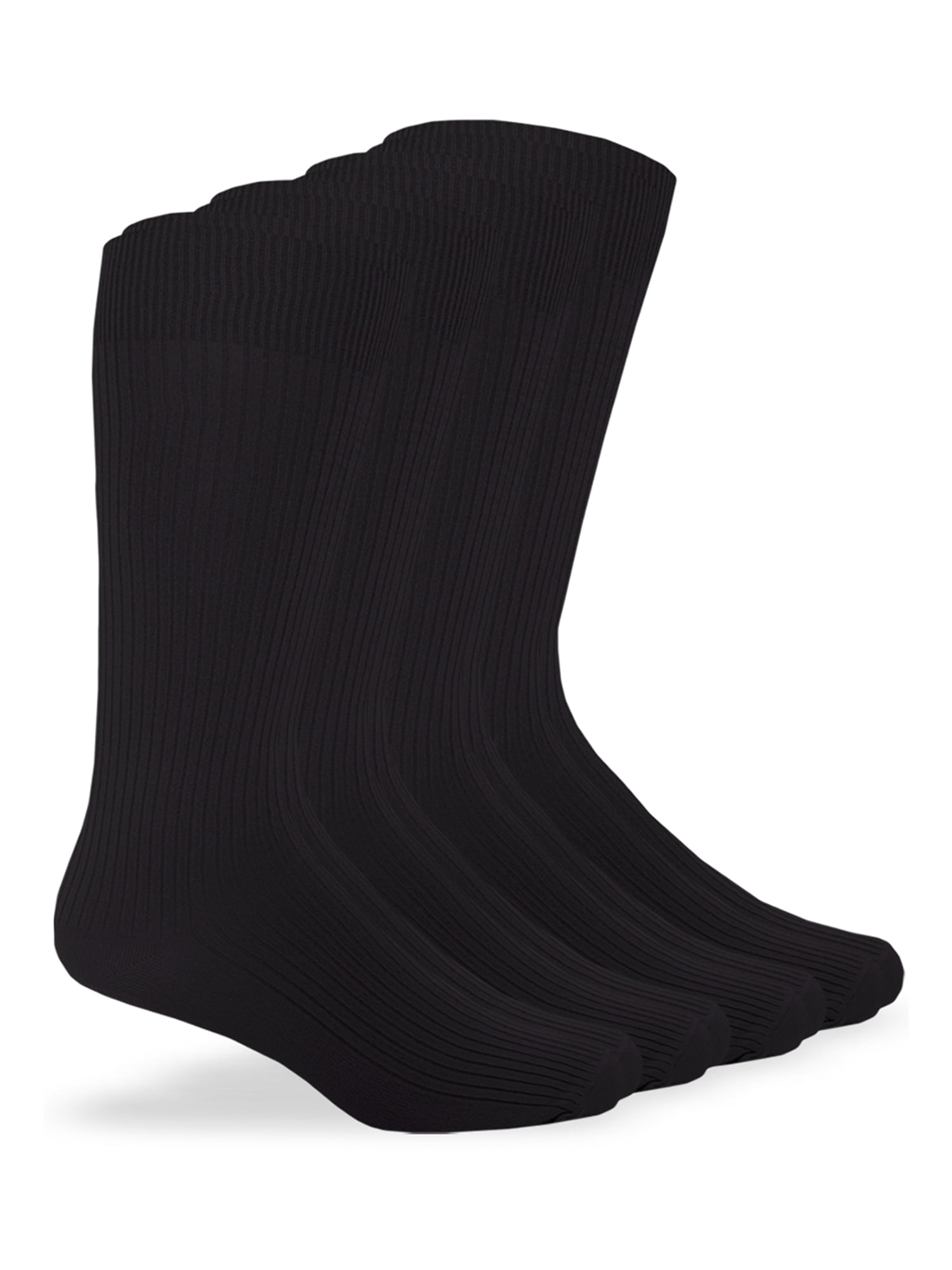 9-11 10-13 Crew Casual Dress Solid Black Socks Cotton Plain Ribbed Men's 4 Pairs