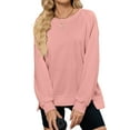 thumbnail image 4 of New Autumn Winter 2025 Solid Color Ribbed Round Neck Long Sleeve Loose-Fit Sweatshirt For Women, 4 of 8