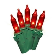 Holiday Time 50-Count Red LED Mini Christmas Lights, with Green Wire, 11 feet