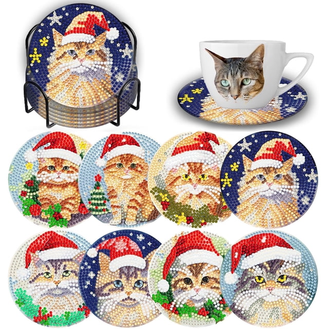 Set de 8 piezas con forma de gato navideño Demonwer, portavasos para bebidas