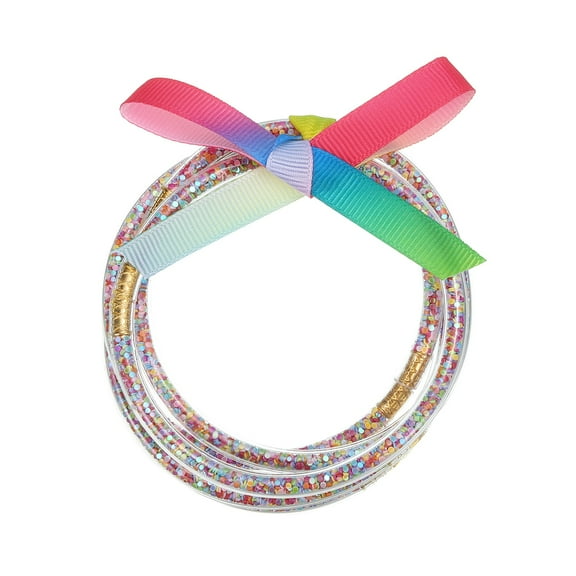 Glitter Bangles, 1 Set Sequins Filled Silicone Bracelets with Bowknot, Stackable Sparkling Bracelets Set for Women Girls Decoration, Rainbow