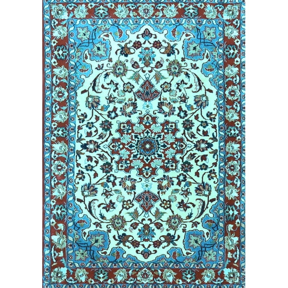 Ahgly Company Indoor Rectangle Medallion Light Blue Traditional Area Rugs, 8' x 10'