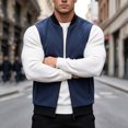 thumbnail image 2 of Riecok Mens Fleece Vests for Outdoors Sleeveless Stand Collar Zip up Jackets Thermal Solid Warm Casual Outerwear with Pockets Dark Blue 2XL, 2 of 6
