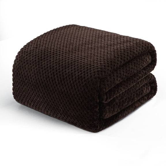 Exclusivo Mezcla Waffle Textured Soft Fleece Blanket, Twin/Twin XL Size Bed Blanket, Cozy Warm and Lightweight (Coffee, 90"x66")