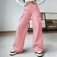 thumbnail image 4 of Kvture Women's Cargo Pants Casual Straight Wide Leg Work Pants Elastic Waisted Lightweight Loose Hiking Pant with Pockets Pink Pant S, 4 of 7