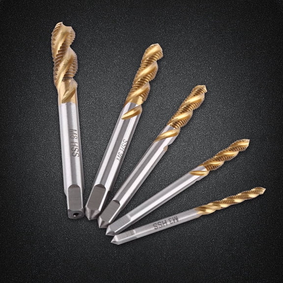 Mioren Thread Tap Coated HSS Spiral Fluted Screw Taps, 5 Pieces M3 M4 M5 M6 M8 with Metric Threads for Metalworking