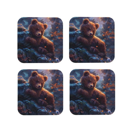 

Drink Coasters Set of 4 Lazy Stone Bear Leather Coasters for Coffee Table Protector Heat Resistant Cute Coasters for Home Decor Housewarming Gifts Bar Kitchen 4 Inch Square