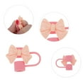 thumbnail image 3 of Unique Bargains 4 Pcs Bow Straw Cover Cap for Office Pink Silicone, 3 of 5