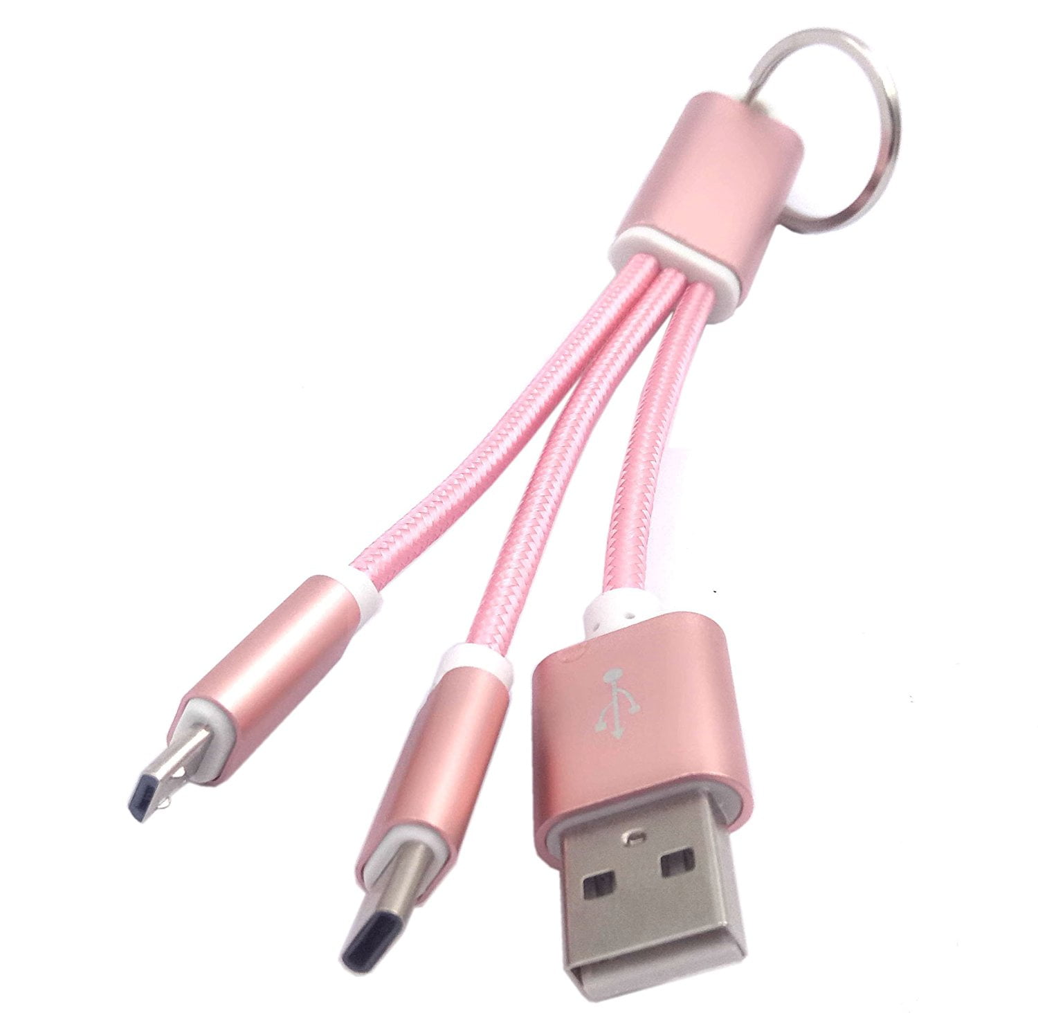 2 in 1 Keychain Charger Cable USB Dual Connectors +Micro USB + USB Type