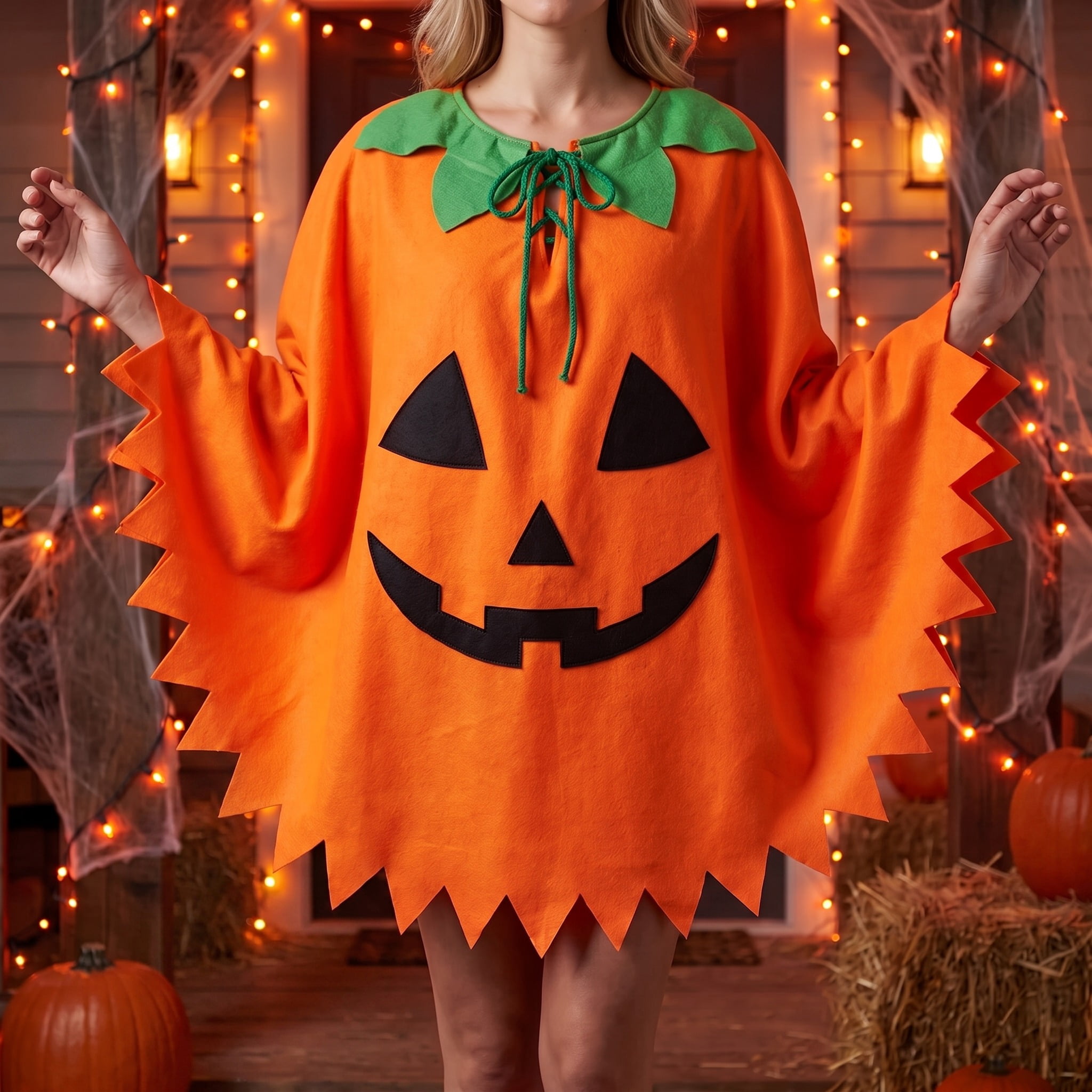 Pumpkin Poncho Costume Accessory for Adults, Orange and Black, S-XL, Halloween by Way To Celebrate