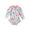 thumbnail image 3 of YEAHDOR Infant Baby Girls Floral Ruffles One Piece Swimsuit Long Sleeve Rash Guard Shirt Bathing Suit, 3 of 7