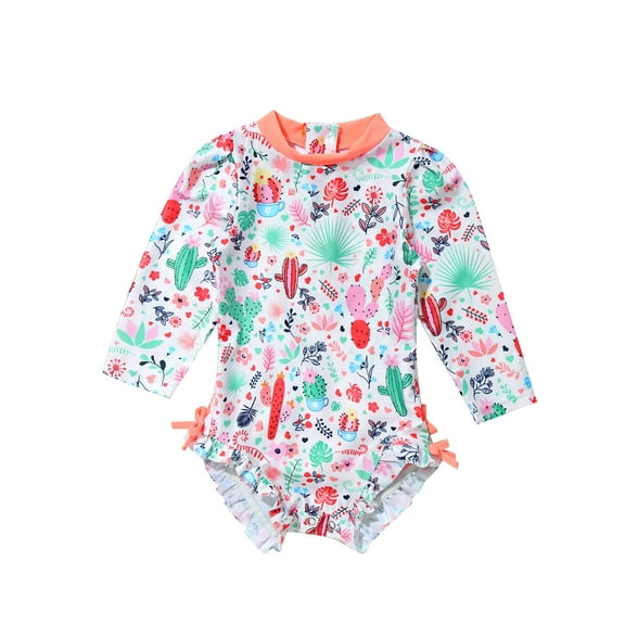 iiniim Baby Girls Swimwear Long Sleeve Sun Protection Zipper Rash Guard One Piece Swimsuit Bathing Suit