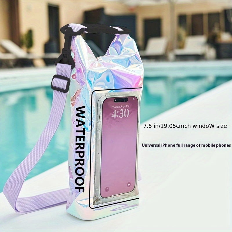 1pc Vibrant Rainbow Waterproof Phone Pouch with Adjustable Strap, PVC Material, Full Protection for Swimming, Beach, Sports, Holographic Travel Gear, Durable Waterproof Case for Outdoor Use