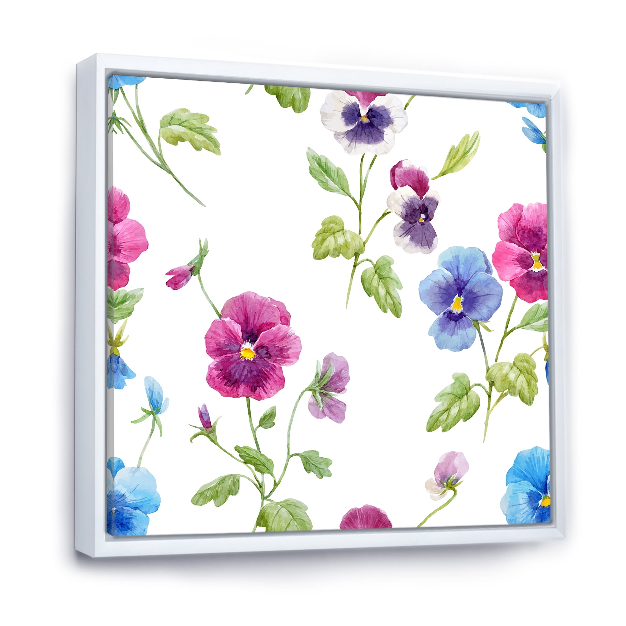 Designart 'Blue and Pink Pansy Flowers II' Traditional Framed Canvas Wall Art Print