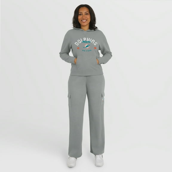 Women's WEAR by Erin Andrews Gray Miami Dolphins Waffle-Knit Long Sleeve Hooded Shirt & Pants Lounge Set