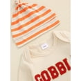 thumbnail image 6 of Suealasg 3Pcs Newborn Boy Girl Fall Thanksgiving Outfit 3 6 Months Baby Long Sleeve Letter Embroidery Romper +Stripe Pants +Hat Set 0-18M, 6 of 8