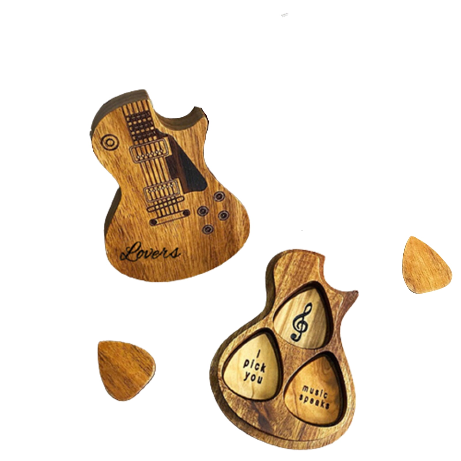 Personalized Custom Wooden， Engraved Guitar Pick Box， Plectrum Container with 2 Pcs Guitar Pick for Guitar Standard Picks L 