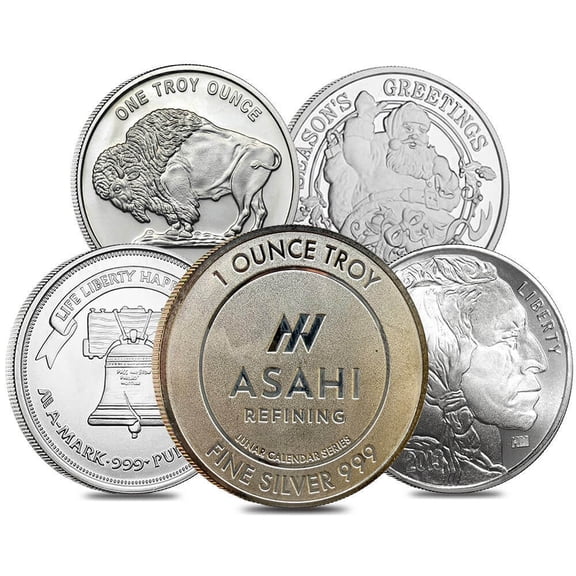 Lot of 5 - 1 oz Silver Generic Rounds .999 Fine (Varied Condition)