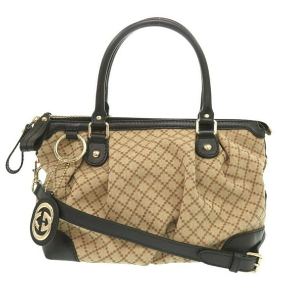 Pre-Owned Gucci 247902 GG canvas leather beige black 2way handbag 1465GUCCI (Good)