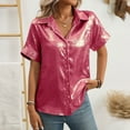 thumbnail image 2 of Kaemgyyd Work Tops for Women Sequins Glitter Button down Shirt Casual Short Sleeve Summer Tops Loose Fit Office Tunic Blouse, 2 of 7