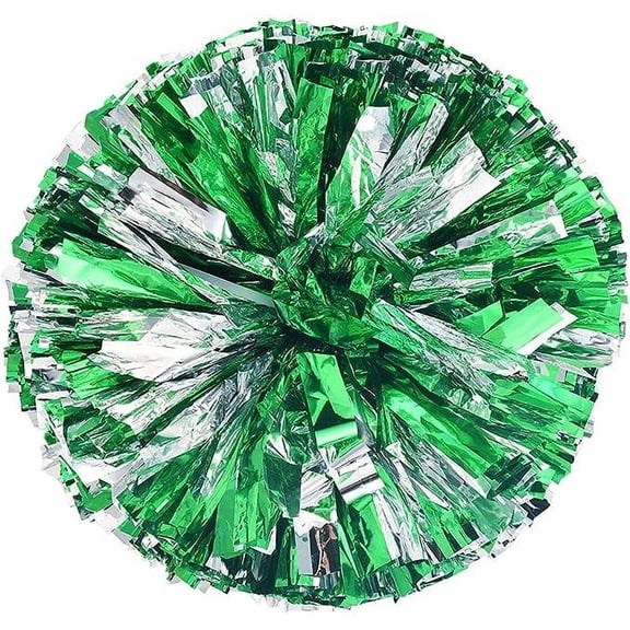 Zhuge Cheer leading with Handle, Green Silver Metallic Foil Plastic Cheerleader for Sports Team Spirit Party Dance, Cheer Squad Spirit for ​Kids Adult