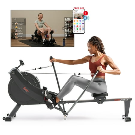 Sunny Health & Fitness MotionMax Foldable Magnetic Rowing Machine with Full Feathering Capability + Extra-Long 51” Rail w Smart Bluetooth & FREE SunnyFit® App- SF-RW522067