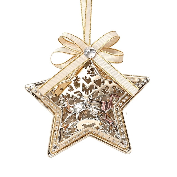 Star Metal Christmas Tree Ornament, Silver Star Ornament with Silver Rope, Ideal Decoration Xmas Gift, Home Decor Accessories for Indoors Home Family Holiday and New Year Gift,Beige,11*11*1