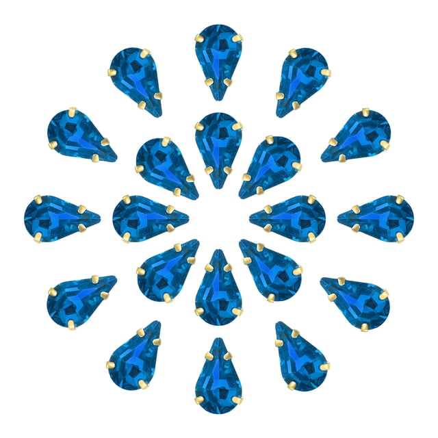 Unique Bargains 20Pack Teardrop Sew on Rhinestone - 8x5mm Glass Teardrop Crystal Rhinestones in Gold Prong Setting (Blue)