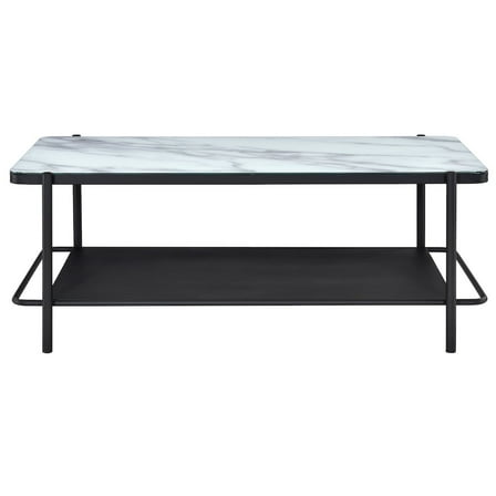 Furniture of America Joaquin Metal 1-Shelf Coffee Table in Black and White