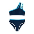 thumbnail image 4 of SIYUDAN Girls 2 Piece One Shoulder Bikini Top with High Waisted Swim Bottoms, Solid Color 2 Piece Swimwear for Kids, 4 of 6