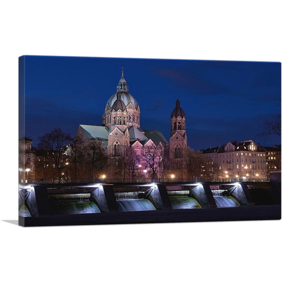 ARTCANVAS St. Luke's Church at Night, Munich, Germany Canvas Art Print - Size: 26" x 18" (0.75" Deep)