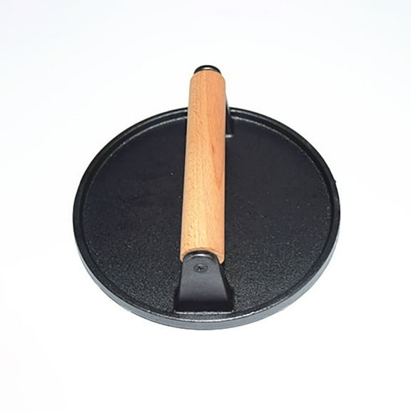 Burger Press 7" Round,Heavy-Duty Cast Iron Smash Burger Press Meat Steak With Wood Handle for Griddle, BBQ, Cookouts, Round