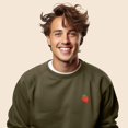 thumbnail image 4 of Dalix Strawberry Embroidered Fleece Crewneck Long Sleeve Sweatshirt Mens in Heather Olive XL X-Large, 4 of 5