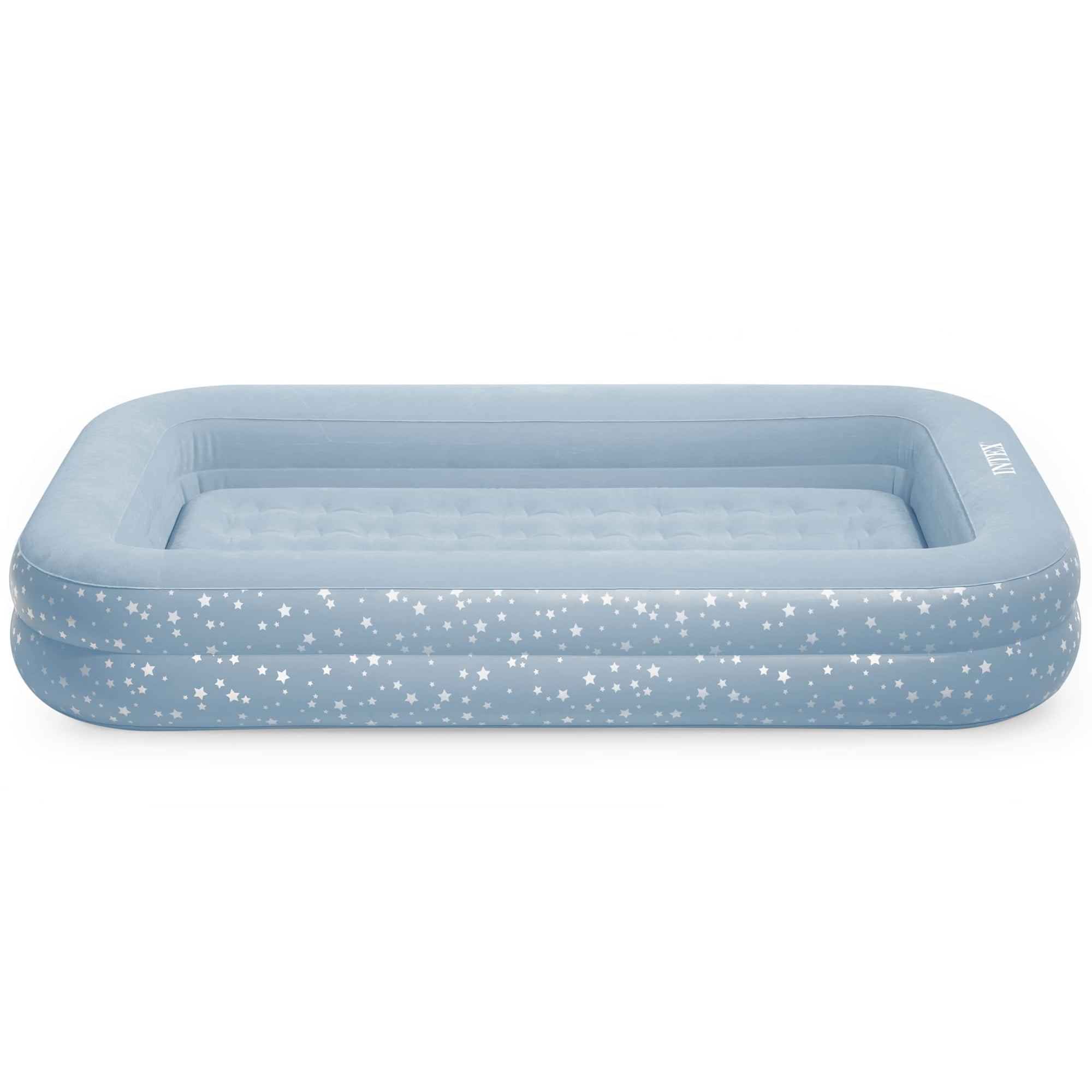 Intex: Kidz Travel Bed Set - Blue & White Stars - Inflatable Air Mattress, Raised Sides, 42 x 66 x 10", Hand Pump & Carry Bag, 50lb Limit, Kid Age 3+
