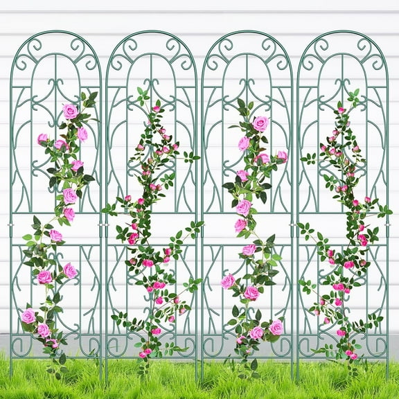 SUNYRISY 4Pack Metal Garden Trellis for Climbing Plants Outdoor, Metal Plant Trellis for Flowers Tomato Cucumber Rose Vegetable Support Garden Decoration, Green