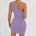 thumbnail image 5 of Women's One Shoulder Dresses Sleeveless Solid Color Summer Trendy Casual Comfy Mini Dresses Slim Fit (XS, Purple), 5 of 5