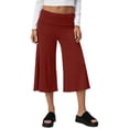 thumbnail image 4 of Womens Casual Wide Leg Yoga Pants High Waist Loose Capri Pants Fold Over Cropped Soft Sweatpants by Yigetop Wine 2XL, 4 of 5