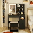 thumbnail image 4 of Patiojoy Vanity Desk with Mirror & Lights Makeup Dressing Table w/Cushioned Storage Stool & Power Outlets Black, 4 of 10