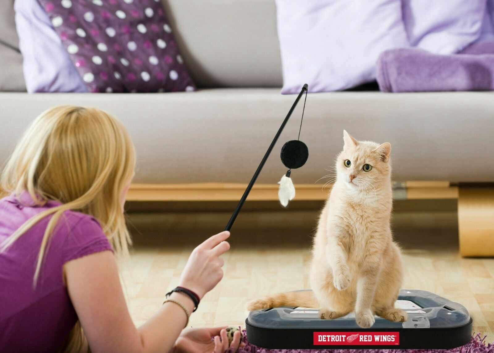 NHL Detroit Red Wings CAT Scratcher Toy with Catnip Plush & Feather Cat Toy 5-in-1 Kitty Toy