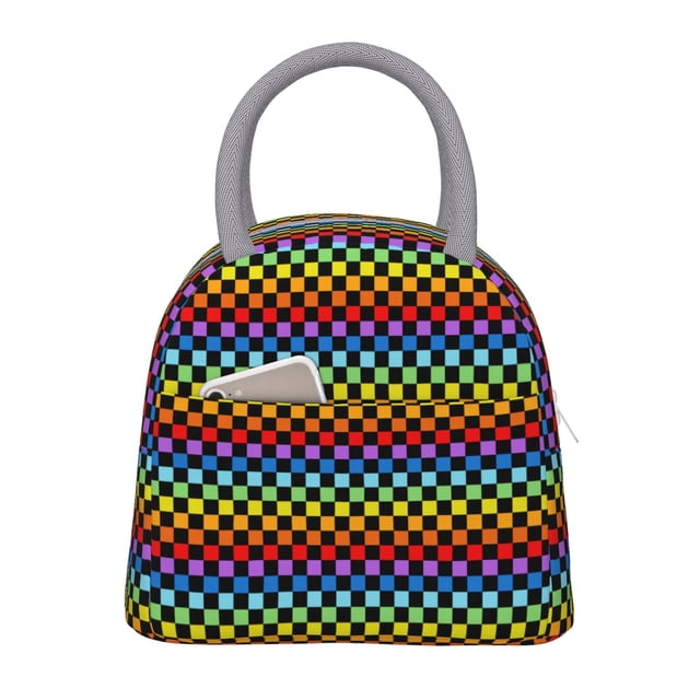 Disketp Rainbow Chequerboard Bolsa Térmica para Almuerzo, Lonchera con Abertura Amplia y Gran Capacidad, Organizador Reutilizable para Mujeres, Hombres y Adultos