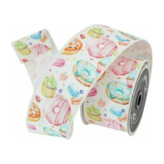 2.5" Pastel Pastries Ribbon: White