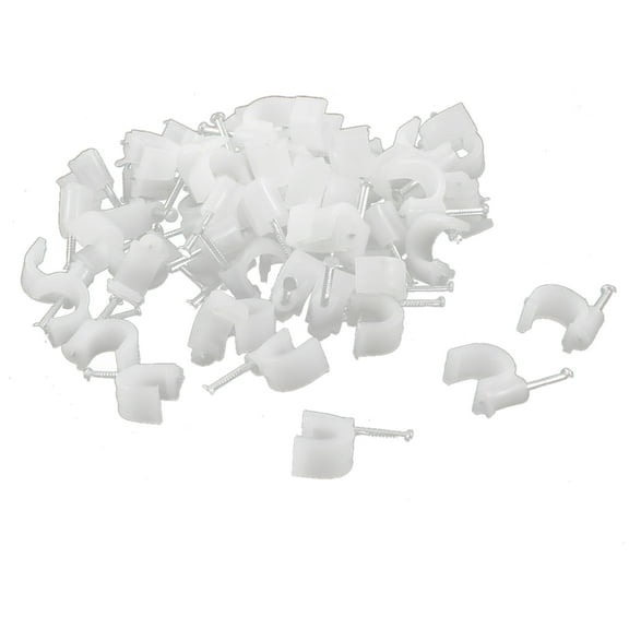 Unique Bargains Wall Mount 8mm Diameter White Plastic Circle Cable Nail Clips 100Pcs